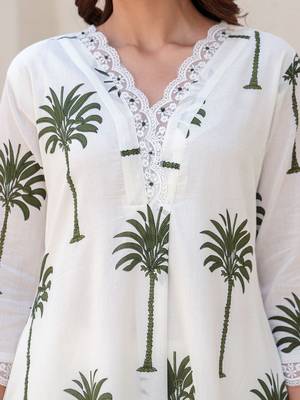 Women Ethnic Motifs Printed Regular Thread Work Pure Cotton Kurta with Trousers 3