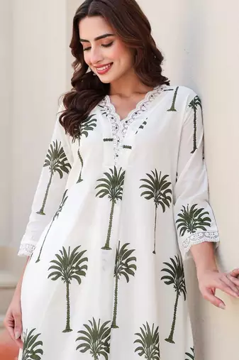 Women Ethnic Motifs Printed Regular Thread Work Pure Cotton Kurta with Trousers