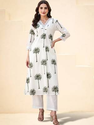 Women Ethnic Motifs Printed Regular Thread Work Pure Cotton Kurta with Trousers 6