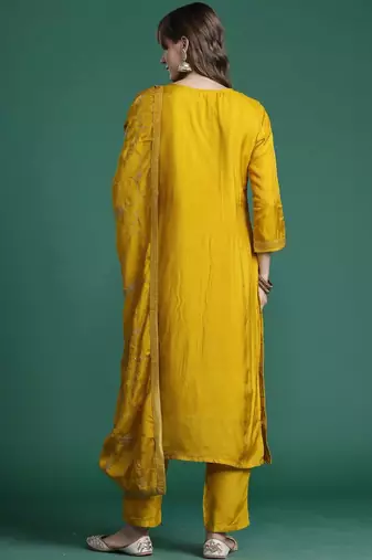 Women Ethnic Motifs Regular Thread Work Kurta with Trousers & With Dupatta