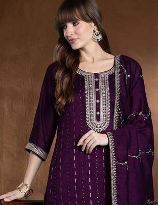 Women Ethnic Motifs Embroidered Regular Sequinned Kurta with Trousers & With Dupatta 1
