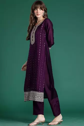 Women Ethnic Motifs Embroidered Regular Sequinned Kurta with Trousers & With Dupatta