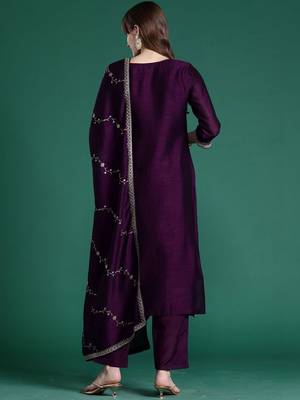 Women Ethnic Motifs Embroidered Regular Sequinned Kurta with Trousers & With Dupatta 5