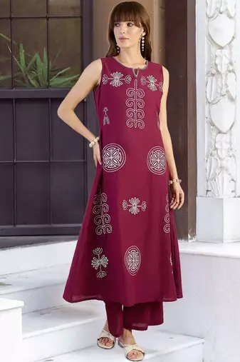 Women Ethnic Motifs Embroidered Regular Thread Work Pure Cotton Kurta with Trousers