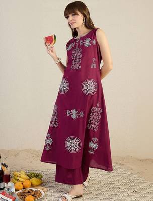 Women Ethnic Motifs Embroidered Regular Thread Work Pure Cotton Kurta with Trousers 2