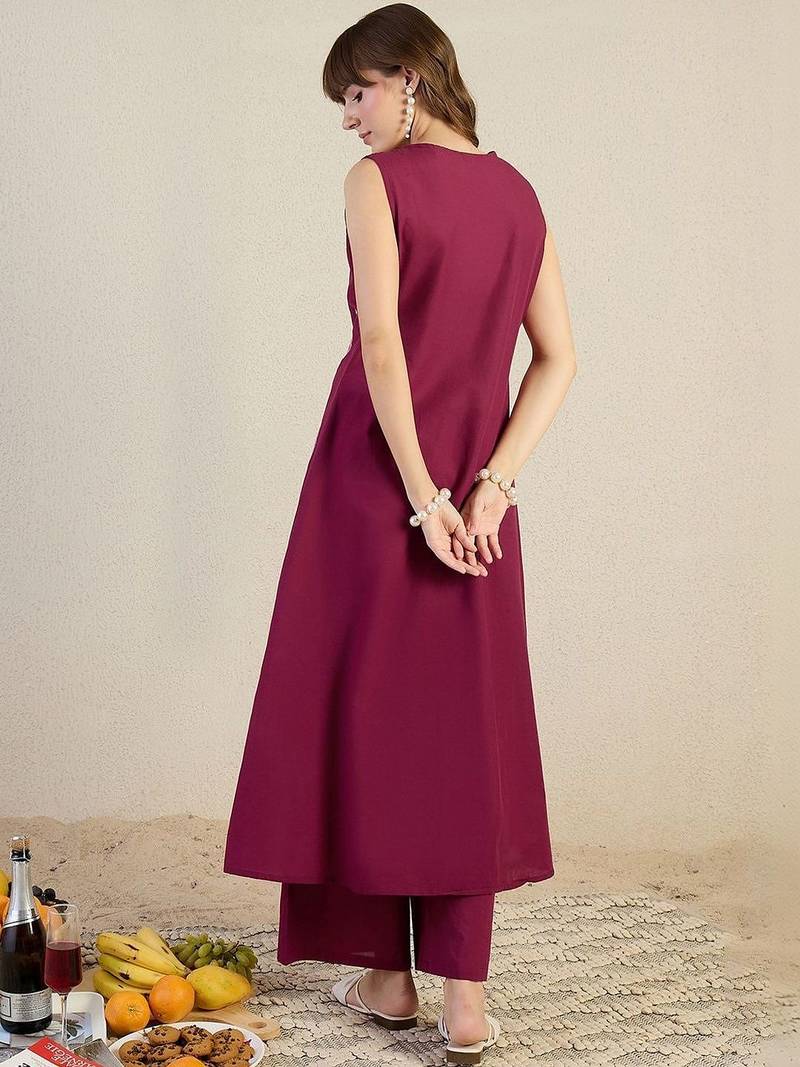 Women Ethnic Motifs Embroidered Regular Thread Work Pure Cotton Kurta with Trousers