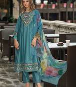 Women Floral Embroidered Regular Thread Work Liva Kurta with Trousers & With Dupatta