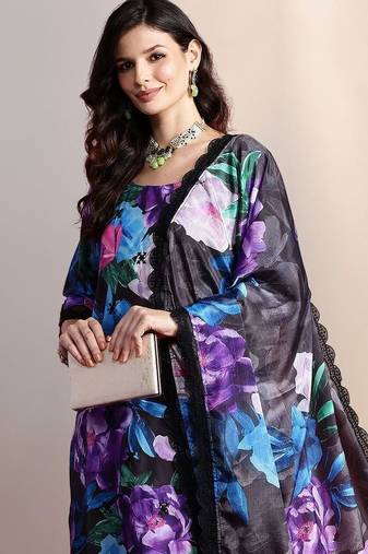 Women Floral Printed Regular Kurta with Trousers & With Dupatta
