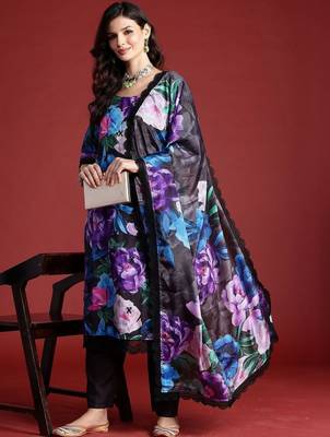 Women Floral Printed Regular Kurta with Trousers & With Dupatta 2