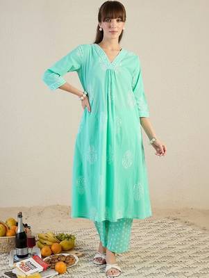 Women Ethnic Motifs Printed Pure Cotton Kurta with Trousers & With Dupatta 1
