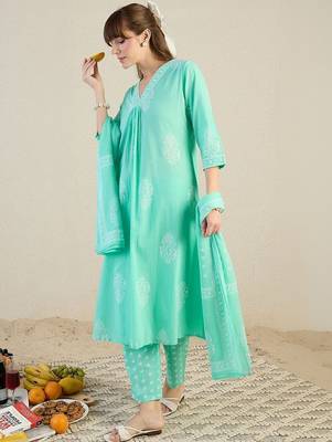 Women Ethnic Motifs Printed Pure Cotton Kurta with Trousers & With Dupatta 2
