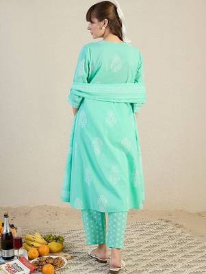 Women Ethnic Motifs Printed Pure Cotton Kurta with Trousers & With Dupatta 3