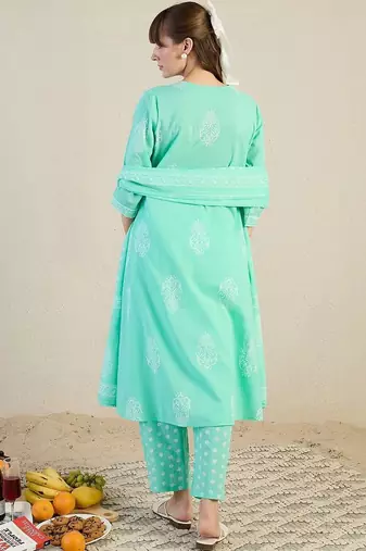 Women Ethnic Motifs Printed Pure Cotton Kurta with Trousers & With Dupatta