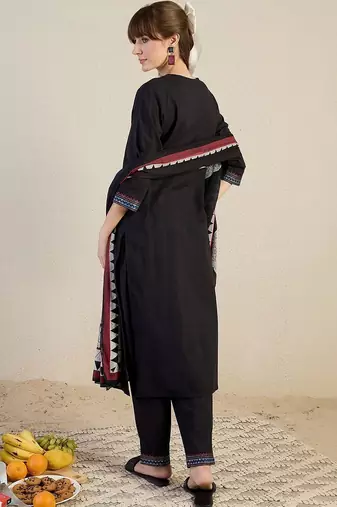Women Ethnic Motifs Embroidered Regular Thread Work Pure Cotton Kurta with Trousers & With Dupatta