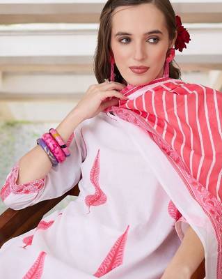 Women Ethnic Motifs Printed Regular Pure Cotton Kurta with Trousers & With Dupatta 1