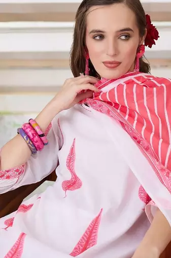Women Ethnic Motifs Printed Regular Pure Cotton Kurta with Trousers & With Dupatta