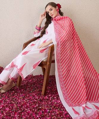 Women Ethnic Motifs Printed Regular Pure Cotton Kurta with Trousers & With Dupatta 2