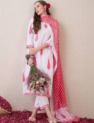 Women Ethnic Motifs Printed Regular Pure Cotton Kurta with Trousers & With Dupatta 3