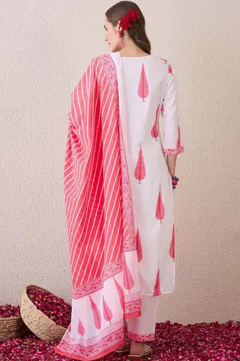 Women Ethnic Motifs Printed Regular Pure Cotton Kurta with Trousers & With Dupatta