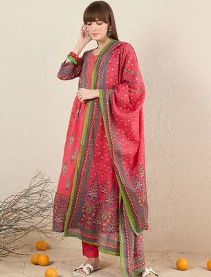 Women Ethnic Motifs Printed Panelled Pure Cotton Kurta with Trousers & With Dupatta 1