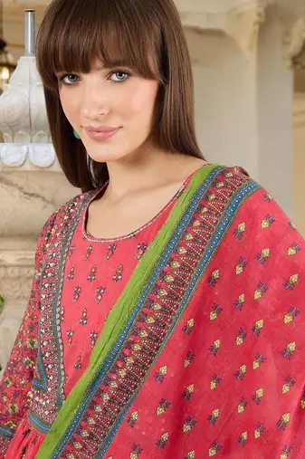 Women Ethnic Motifs Printed Panelled Pure Cotton Kurta with Trousers & With Dupatta