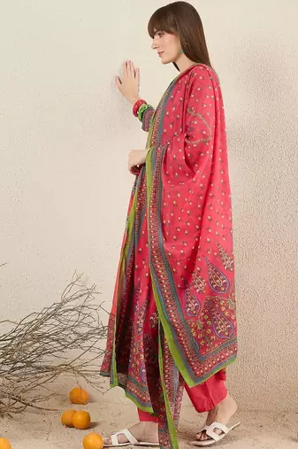 Women Ethnic Motifs Printed Panelled Pure Cotton Kurta with Trousers & With Dupatta