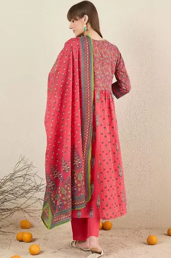 Women Ethnic Motifs Printed Panelled Pure Cotton Kurta with Trousers & With Dupatta