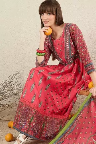 Women Ethnic Motifs Printed Panelled Pure Cotton Kurta with Trousers & With Dupatta