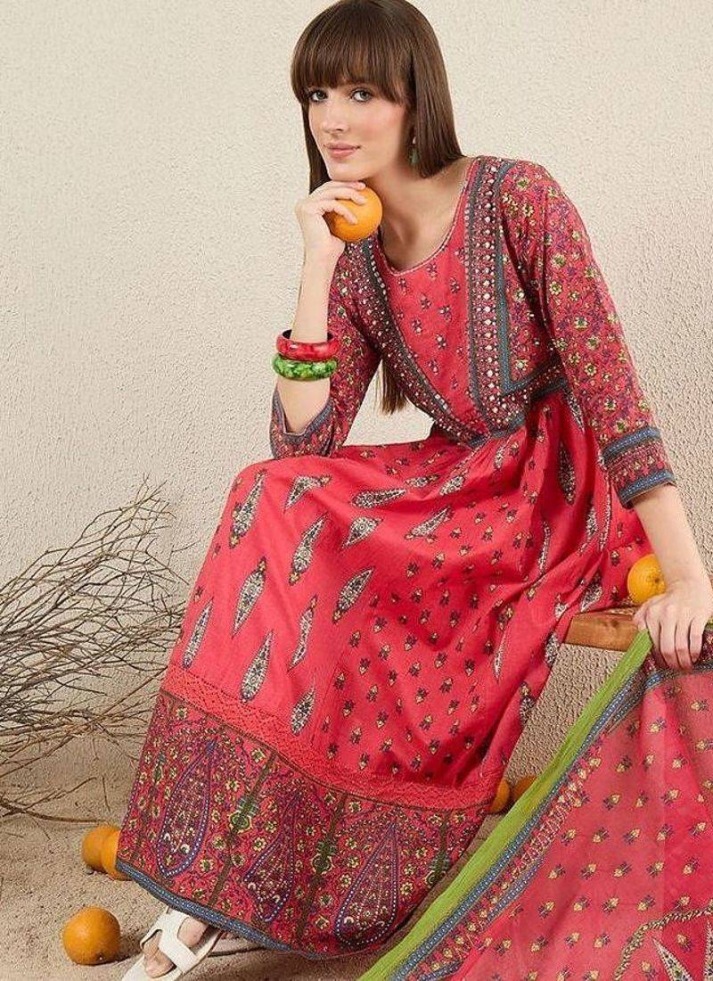 Women Ethnic Motifs Printed Panelled Pure Cotton Kurta with Trousers & With Dupatta