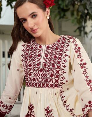Women Ethnic Motifs Embroidered Empire Thread Work Kurta with Trousers & With Dupatta 1