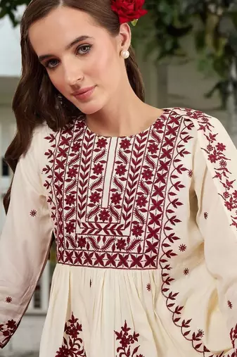 Women Ethnic Motifs Embroidered Empire Thread Work Kurta with Trousers & With Dupatta