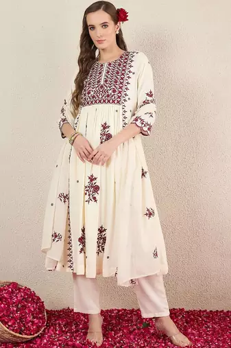 Women Ethnic Motifs Embroidered Empire Thread Work Kurta with Trousers & With Dupatta