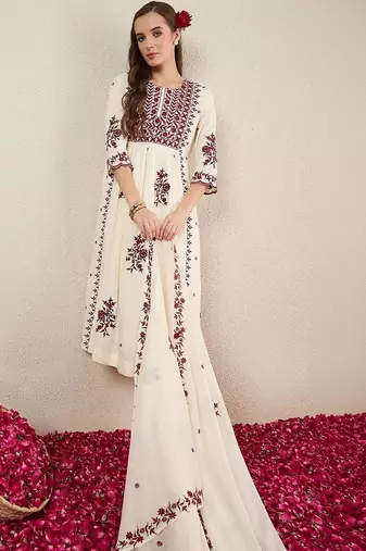 Women Ethnic Motifs Embroidered Empire Thread Work Kurta with Trousers & With Dupatta