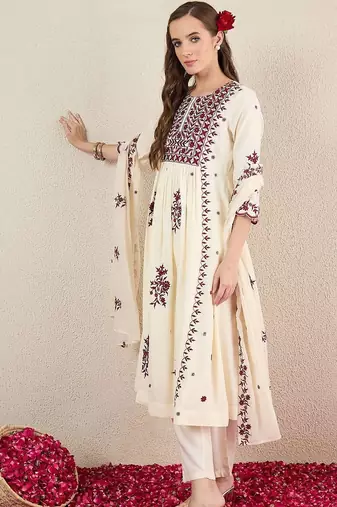 Women Ethnic Motifs Embroidered Empire Thread Work Kurta with Trousers & With Dupatta