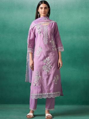 Women Ethnic Motifs Embroidered Regular Thread Work Kurta with Trousers & With Dupatta 1