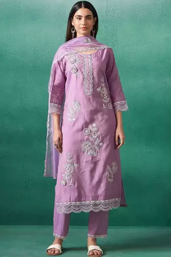 Women Ethnic Motifs Embroidered Regular Thread Work Kurta with Trousers & With Dupatta