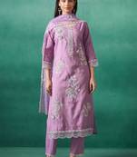 Women Ethnic Motifs Embroidered Regular Thread Work Kurta with Trousers & With Dupatta