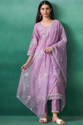 Women Ethnic Motifs Embroidered Regular Thread Work Kurta with Trousers & With Dupatta