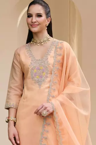 Women Ethnic Motifs Embroidered Regular Thread Work Kurta with Trousers & With Dupatta