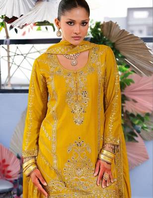 Women Ethnic Motifs Embroidered Regular Thread Work Kurta with Palazzos & With Dupatta 1