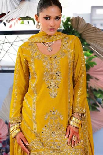 Women Ethnic Motifs Embroidered Regular Thread Work Kurta with Palazzos & With Dupatta