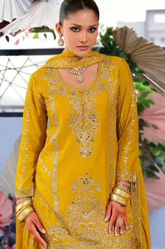 Women Ethnic Motifs Embroidered Regular Thread Work Kurta with Palazzos & With Dupatta