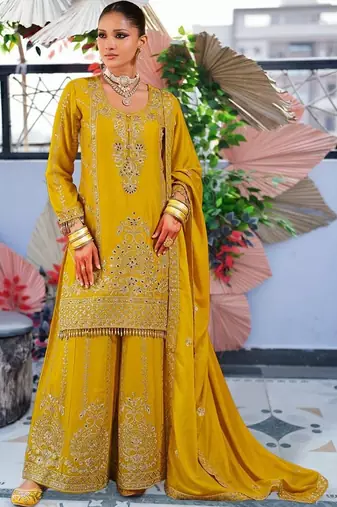 Women Ethnic Motifs Embroidered Regular Thread Work Kurta with Palazzos & With Dupatta