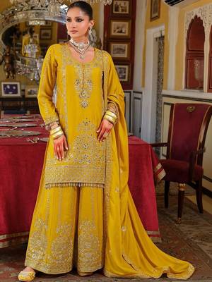 Women Ethnic Motifs Embroidered Regular Thread Work Kurta with Palazzos & With Dupatta 5