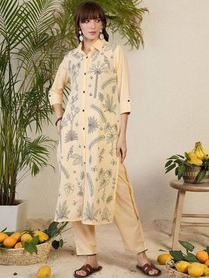 Women Ethnic Motifs Embroidered Regular Thread Work Pure Cotton Kurta with Trousers 1