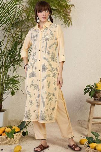 Women Ethnic Motifs Embroidered Regular Thread Work Pure Cotton Kurta with Trousers