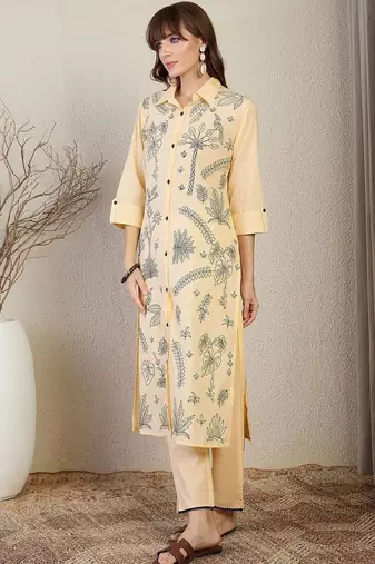 Women Ethnic Motifs Embroidered Regular Thread Work Pure Cotton Kurta with Trousers