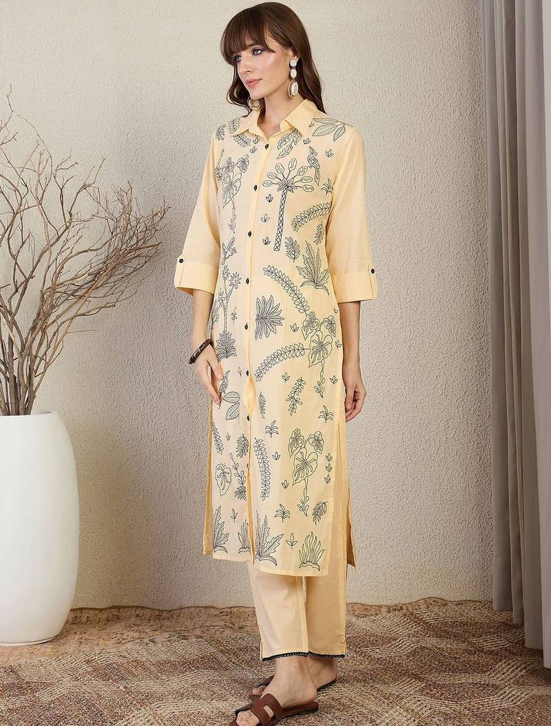 Women Ethnic Motifs Embroidered Regular Thread Work Pure Cotton Kurta with Trousers