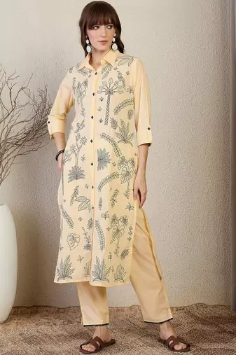 Women Ethnic Motifs Embroidered Regular Thread Work Pure Cotton Kurta with Trousers
