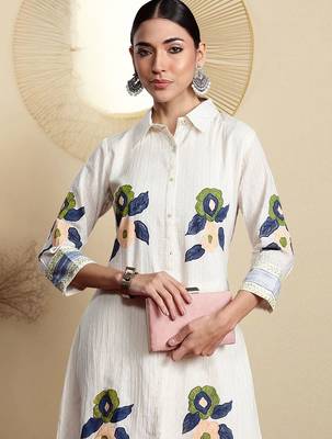 Women Floral Embroidered Regular Thread Work Pure Cotton Kurta with Palazzos 1
